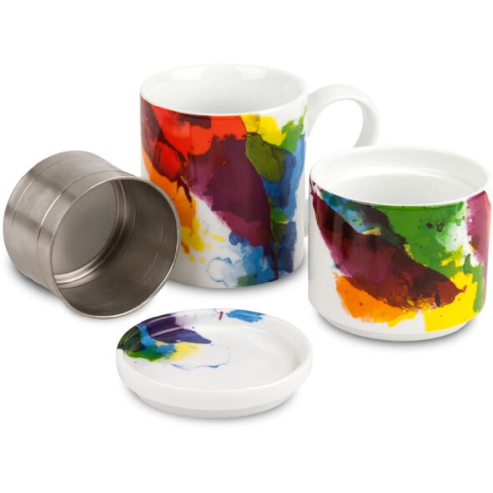 Nw Konitz Coffee For One Mug with Lid Individual Coffee Maker Rainbow Watercolor - Picture 2 of 12